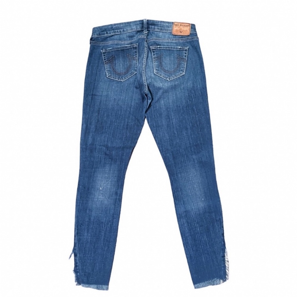 True Religion Mid Rise Super Skinny Distressed aside Hem Halle Jeans
